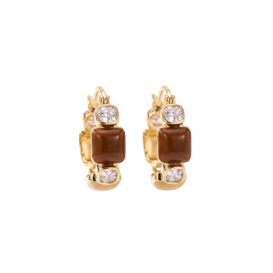 Faye | Caramel Stone Crystal Huggie Hoop Earrings in Gold