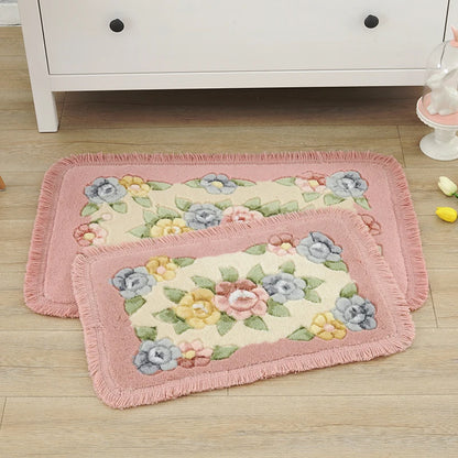 Flora | Floral Fringe Anti-Slip Bath Mat in Pink