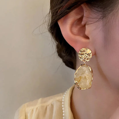 Wren | Hammered Coin Resin Pendant Drop Earrings
