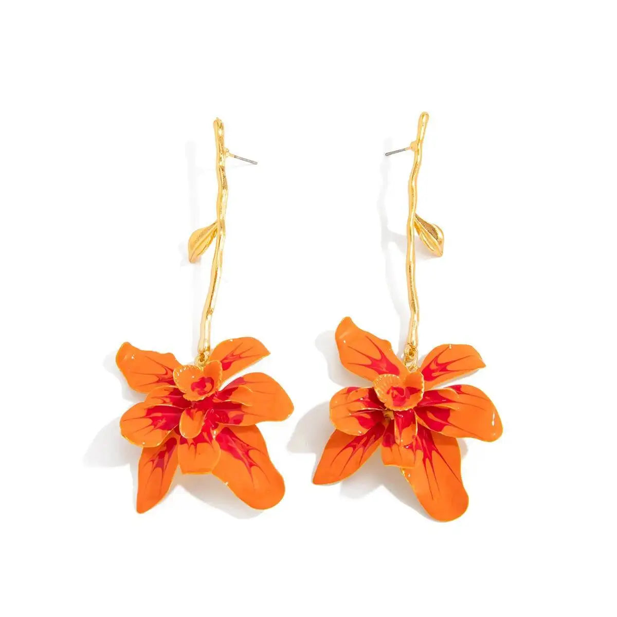 Maeve | Long Branch Floral Drop Earrings in Orange