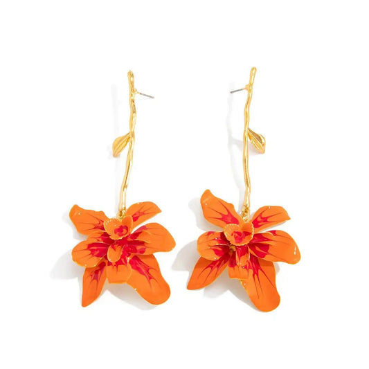 Maeve | Long Branch Floral Drop Earrings in Orange