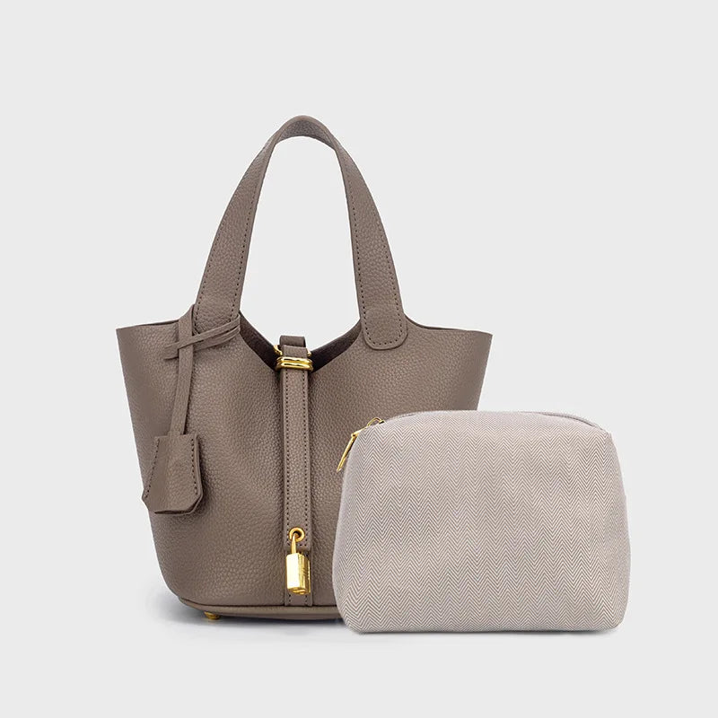 Ivy | Pebbled Faux Leather Mini Bucket Tote Bag