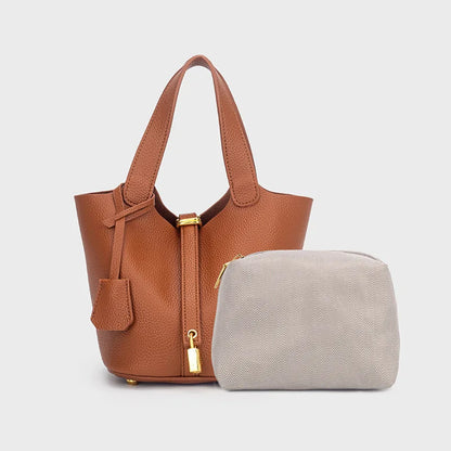 Ivy | Pebbled Faux Leather Mini Bucket Tote Bag