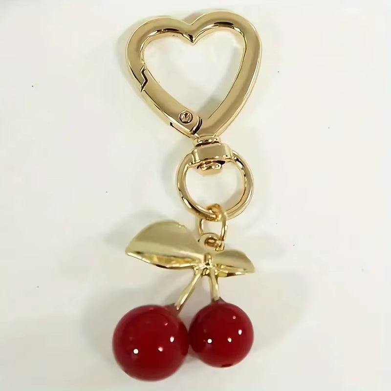 Cora | Cherry Heart Clasp Bag Charm in Red