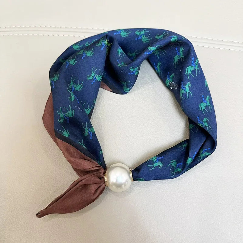 Sloane | Pearl Clasp Satin Pattern Neck Scarf