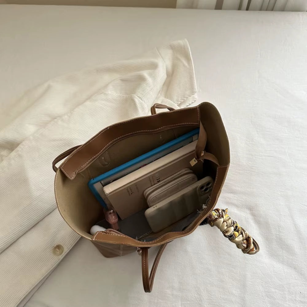 Vera | Scarf Detail Leather Tote Bag