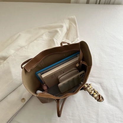 Vera | Scarf Detail Leather Tote Bag