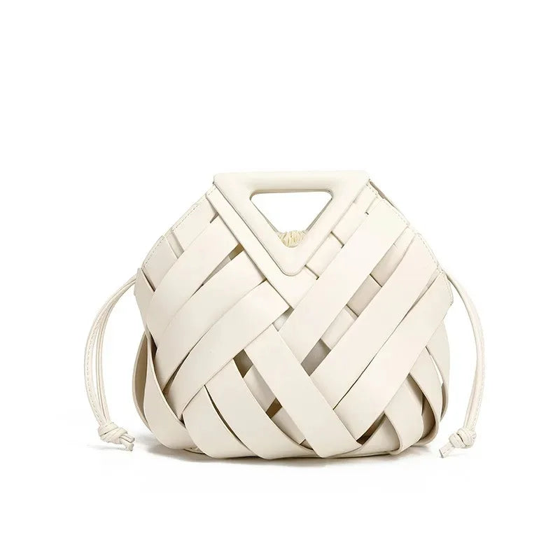 Lara | Vegan Leather Open Weave Triangle Handle Crossbody Bag
