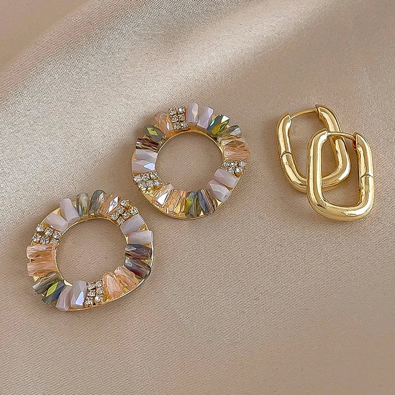 Calla | Iridescent Crystal Ring Drop Earrings in Gold