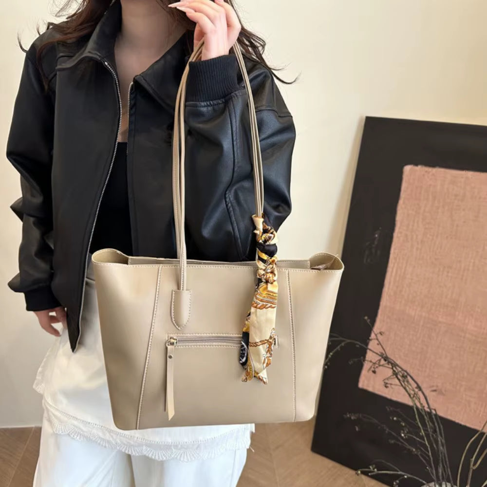 Vera | Scarf Detail Leather Tote Bag