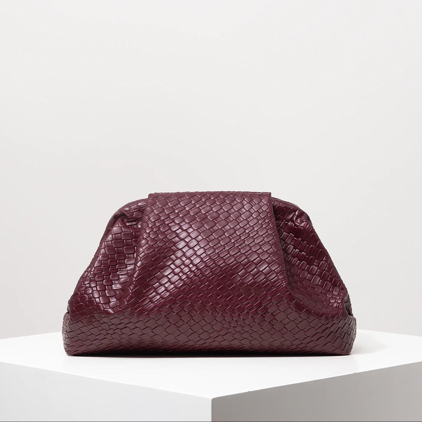 Odette | Woven PU Leather Clutch Bag in Burgundy