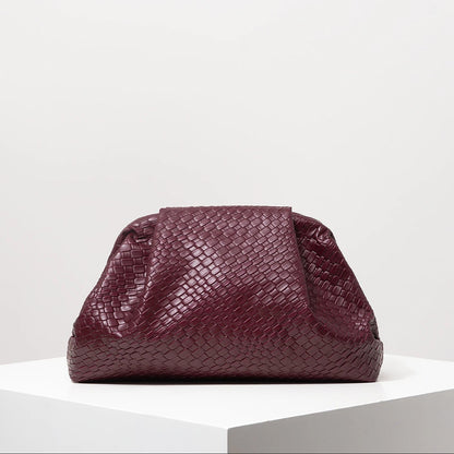 Odette | Woven PU Leather Clutch Bag in Burgundy