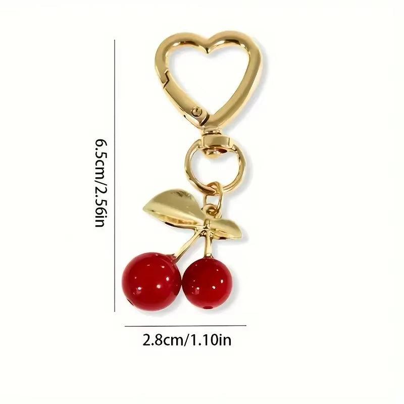 Cora | Cherry Heart Clasp Bag Charm in Red
