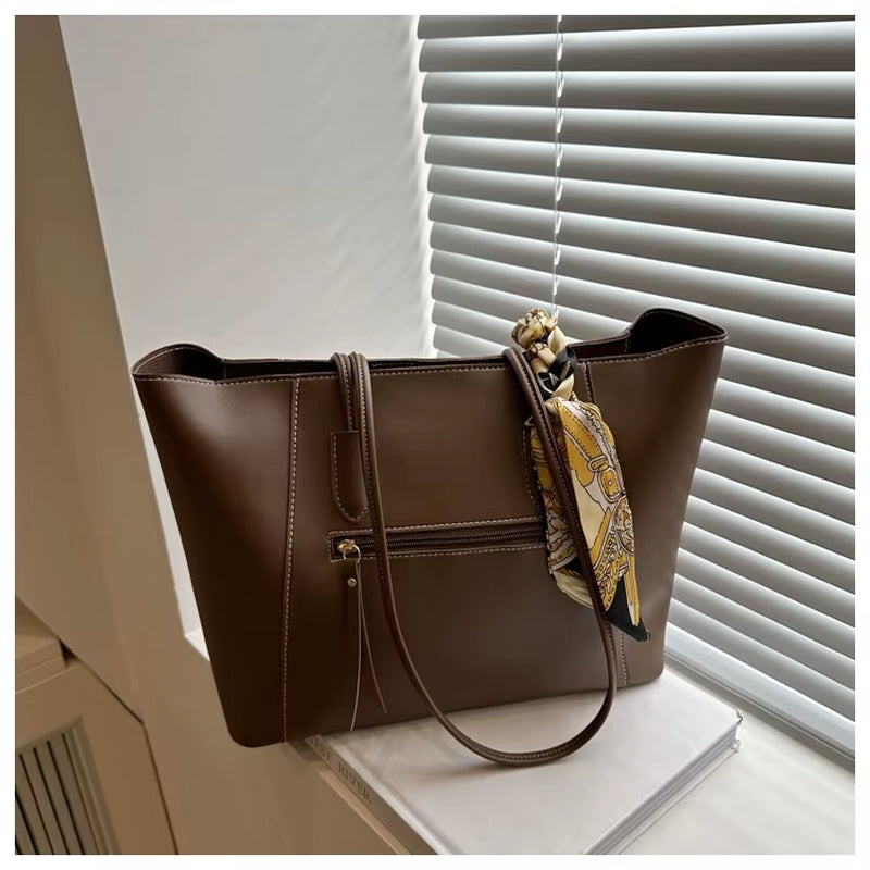 Vera | Scarf Detail Leather Tote Bag