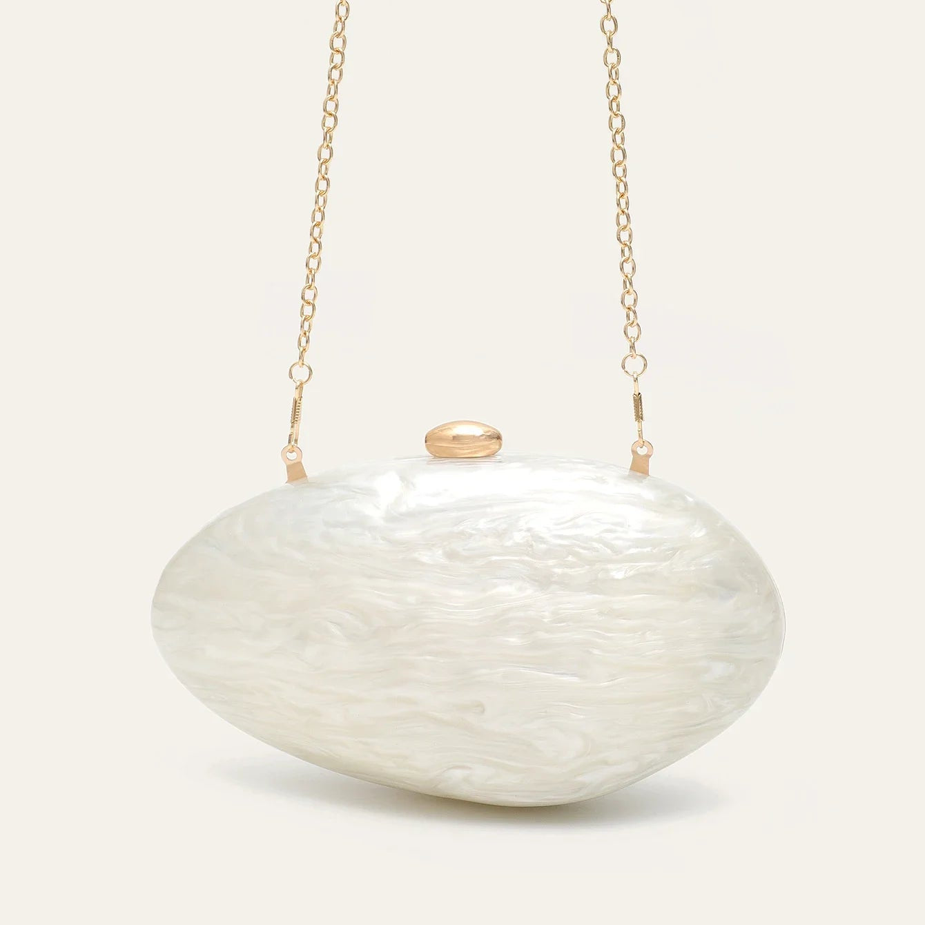 Maren | Oval Pearlescent Acrylic Shell Chain Clutch Bag