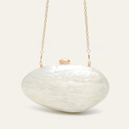 Maren | Oval Pearlescent Acrylic Shell Chain Clutch Bag