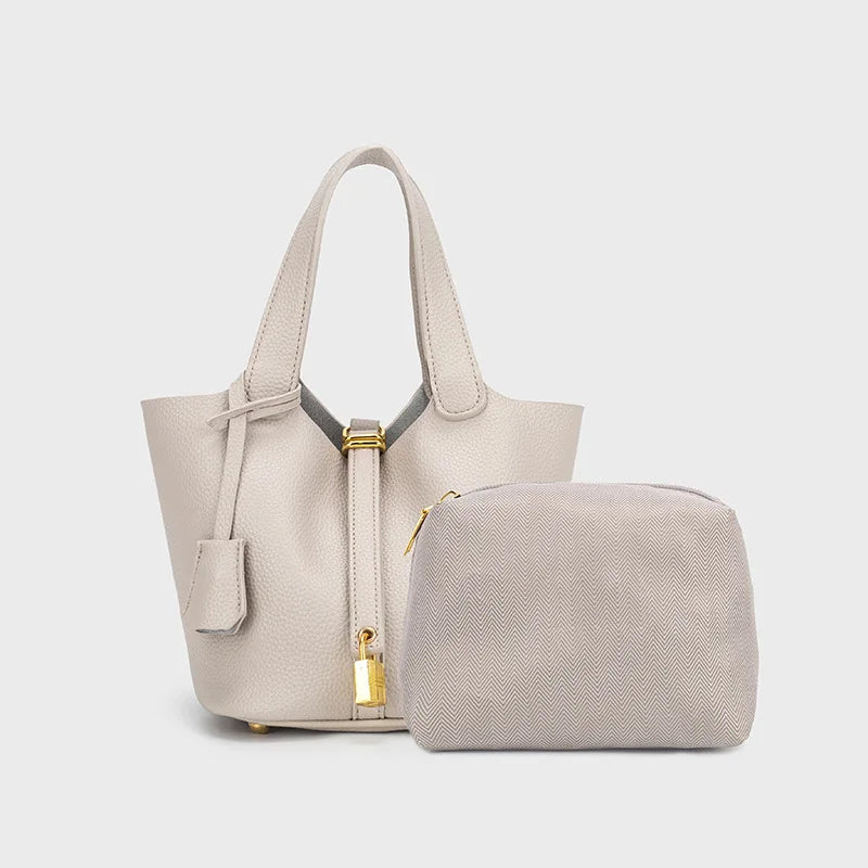 Ivy | Pebbled Faux Leather Mini Bucket Tote Bag