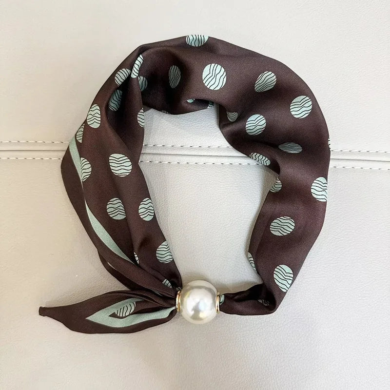 Sloane | Pearl Clasp Satin Pattern Neck Scarf