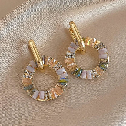 Calla | Iridescent Crystal Ring Drop Earrings in Gold