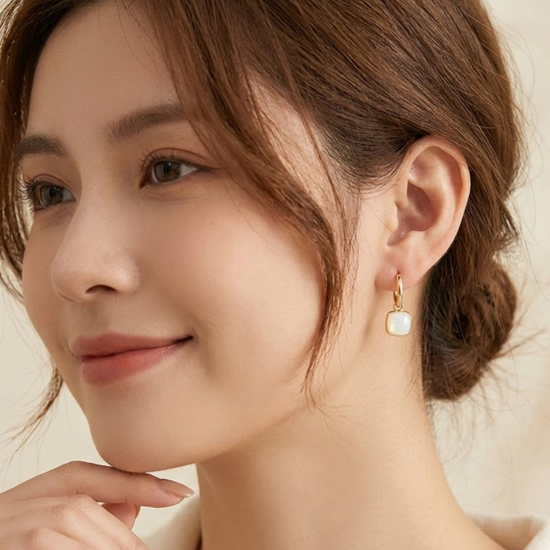 Adele | Square Enamel Pendant Gold Hoop Earrings