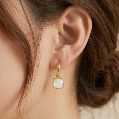Adele | Square Enamel Pendant Gold Hoop Earrings