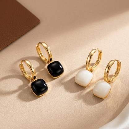 Adele | Square Enamel Pendant Gold Hoop Earrings