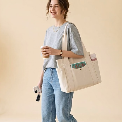 Cleo | Multi-Pocket Commuter Canvas Tote Bag