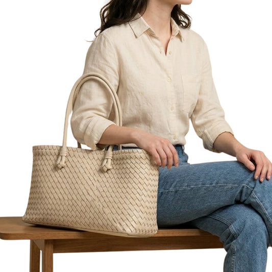 Isla | Open Top Woven Shoulder Tote Bag