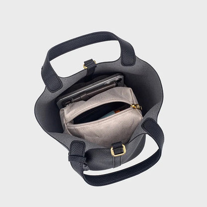 Ivy | Pebbled Faux Leather Mini Bucket Tote Bag with Pouch Insert