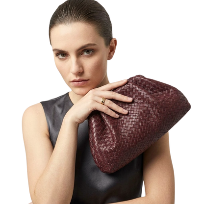 Odette | Woven PU Leather Clutch Bag in Burgundy