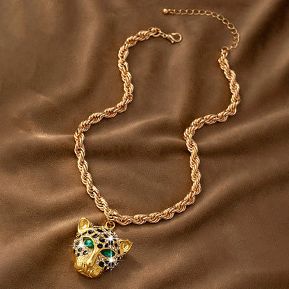 Zoe | Leopard Head Rope Chain Statement Necklace in Gold