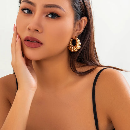 Harlow | Bubble Bead Chunky Hoop Earrings in Gold