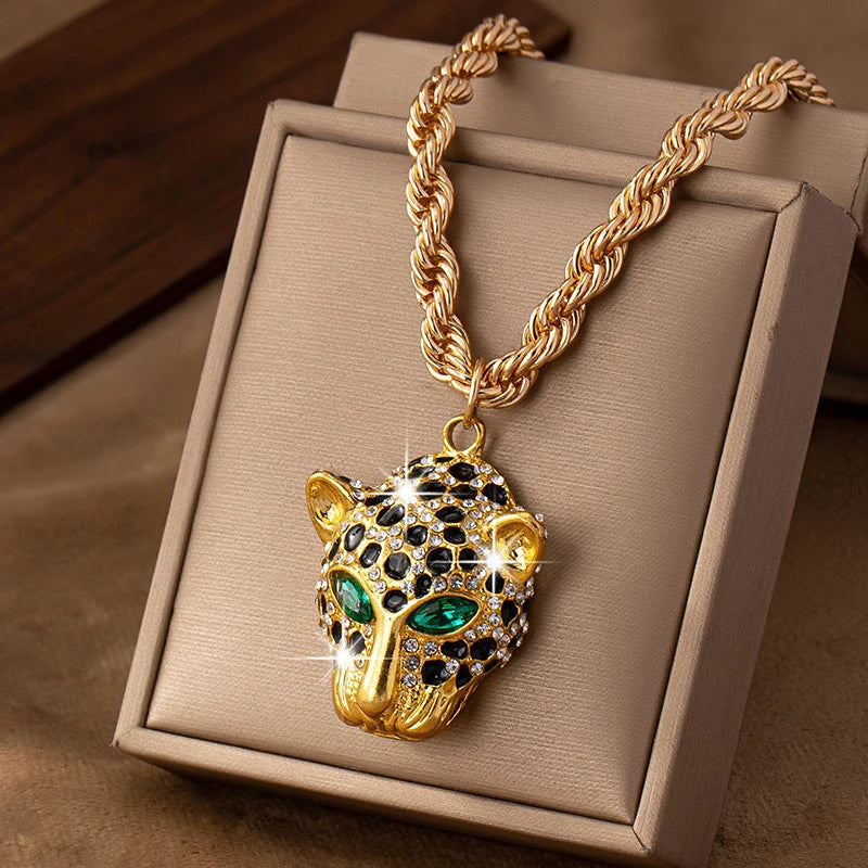 Zoe | Leopard Head Rope Chain Statement Necklace in Gold