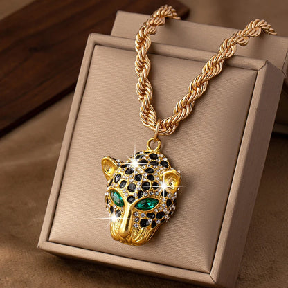 Zoe | Leopard Head Rope Chain Statement Necklace in Gold