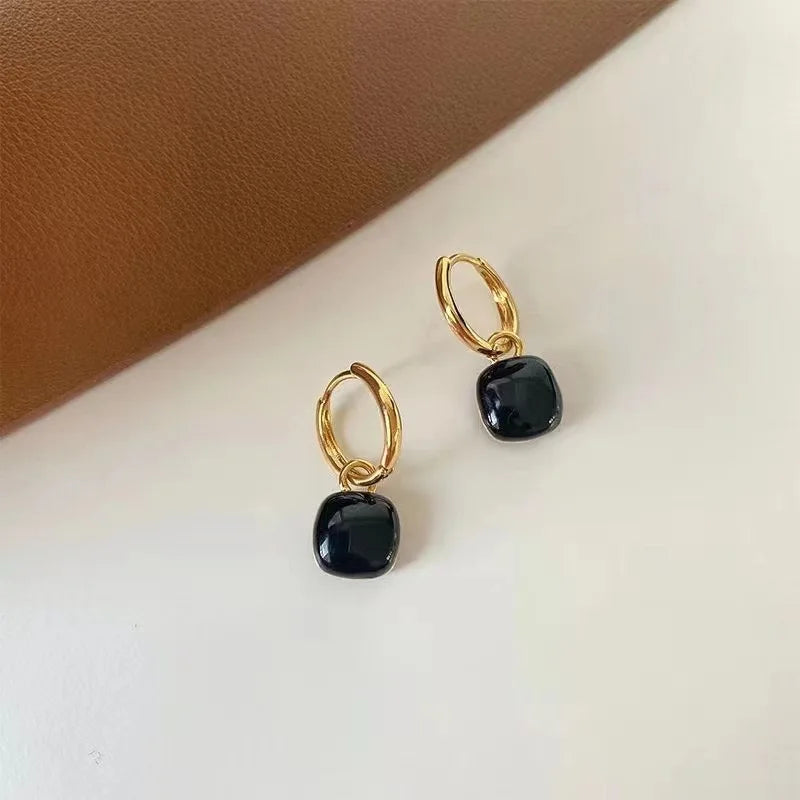 Adele | Square Enamel Pendant Hoop Earrings