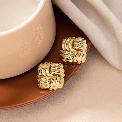 Roux | Woven Knot Square Stud Earrings in Gold