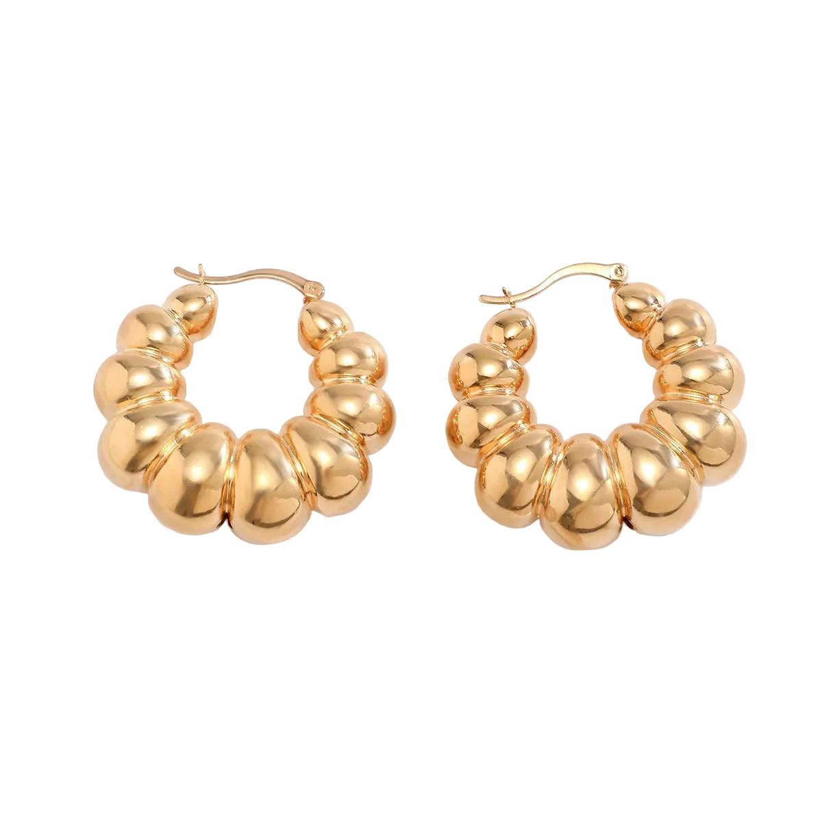 Harlow | Bubble Bead Chunky Hoop Earrings in Gold