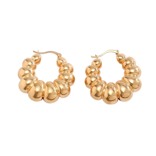 Harlow | Bubble Bead Chunky Hoop Earrings in Gold