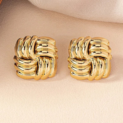 Roux | Woven Knot Square Stud Earrings in Gold