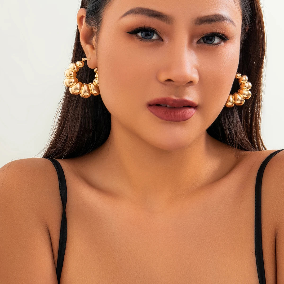 Harlow | Bubble Bead Chunky Hoop Earrings in Gold
