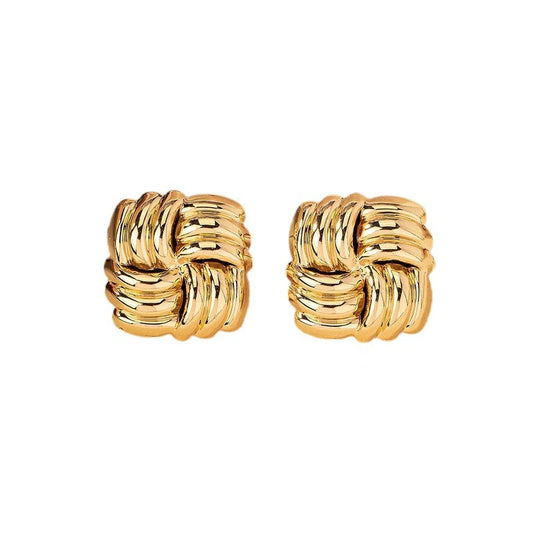 Roux | Woven Knot Square Stud Earrings in Gold