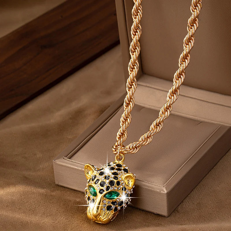 Zoe | Leopard Head Rope Chain Statement Necklace in Gold