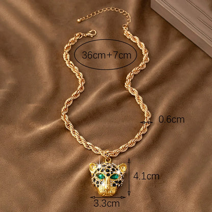 Zoe | Leopard Head Rope Chain Statement Necklace in Gold