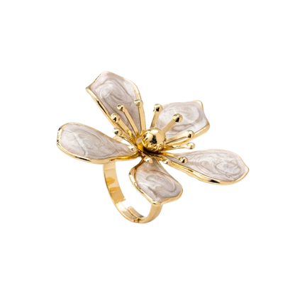 Sable | Enamel Flower Adjustable Ring in White