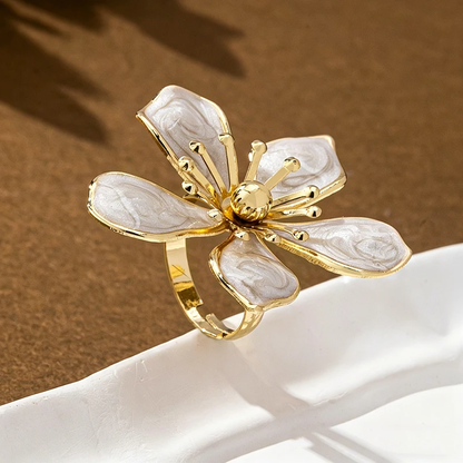 Sable | Enamel Flower Adjustable Ring in White