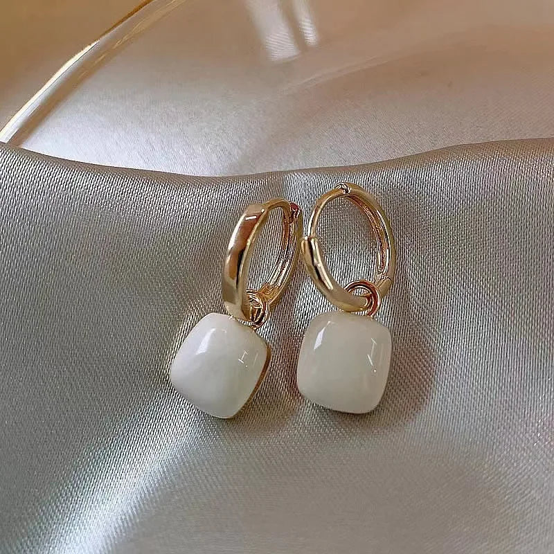 Adele | Square Enamel Pendant Hoop Earrings