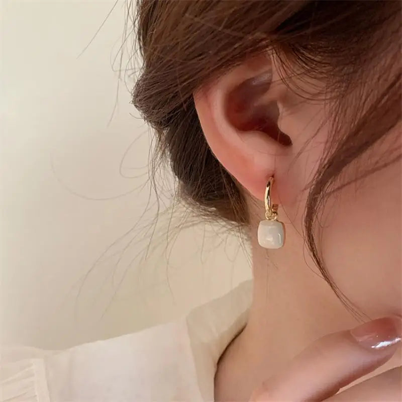 Adele | Square Enamel Pendant Hoop Earrings