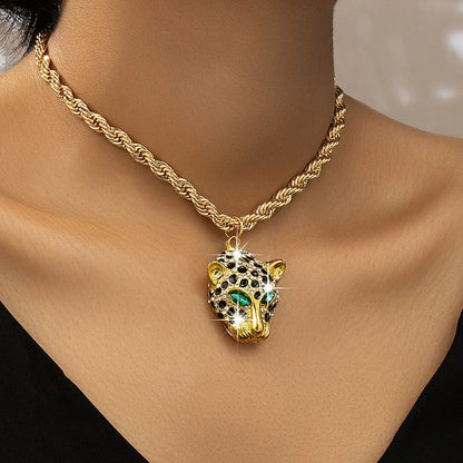 Zoe | Leopard Head Rope Chain Statement Necklace in Gold