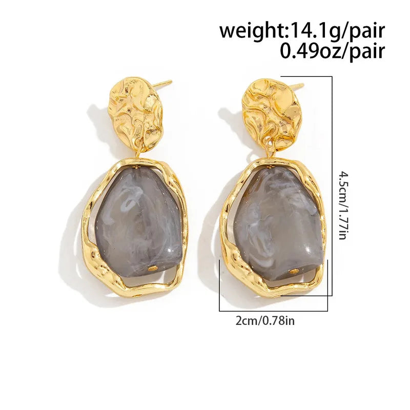 Lyra | Vintage Amber Resin Drop Gold Earrings