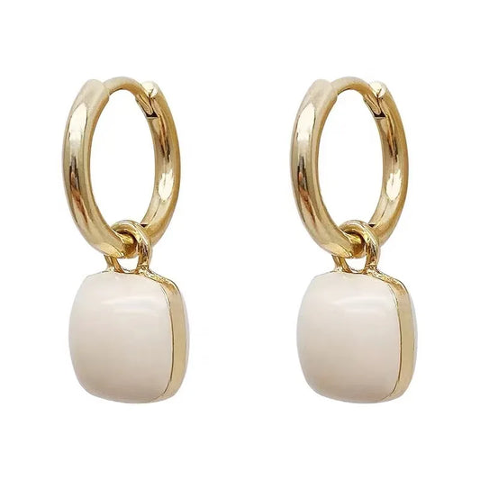 Adele | Square Enamel Pendant Hoop Earrings